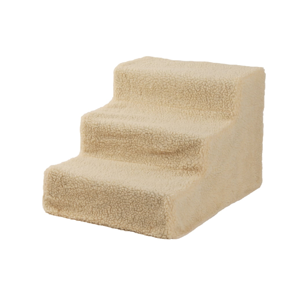 QISE Soft Portable Cat Dog 3 Steps Ramp Small Climb Pet Step Stairs Beige